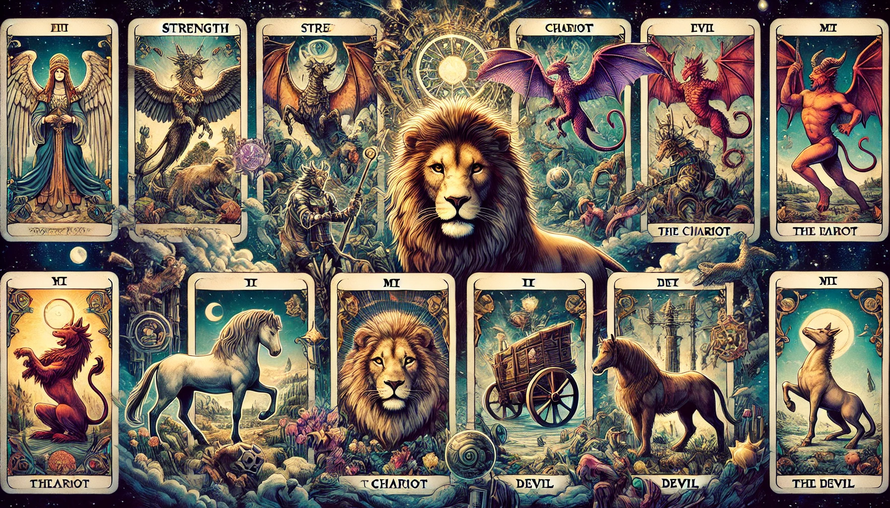 animales y criaturas miticas en el tarot